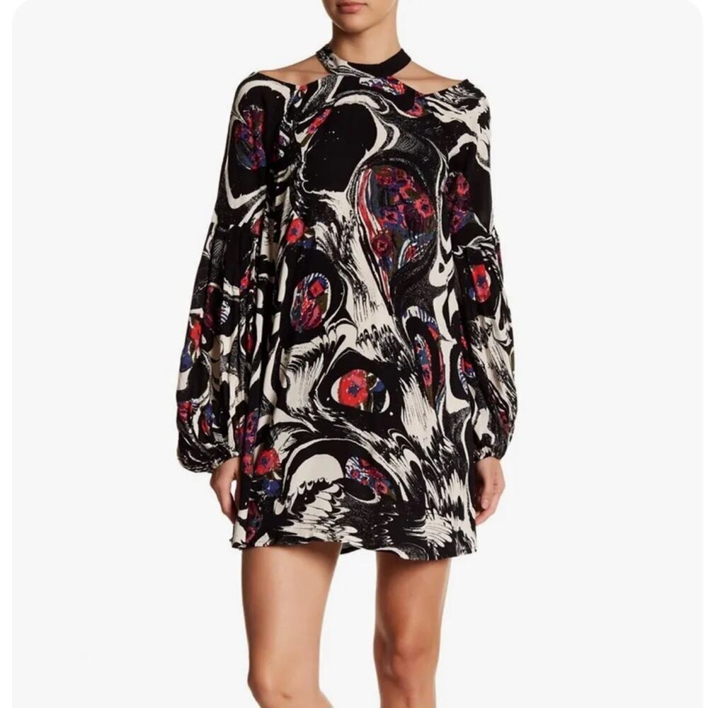FREE PEOPLE Drift Away Cold Shoulder Marbled Tunic Top Mini Dress Size S